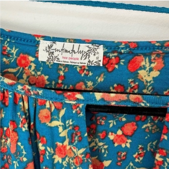 Free People Kaya Floral Printed Plunge Neckline Long Sleeve Bodysuit Turquoise - Picture 8 of 13